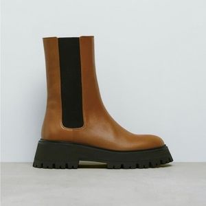 ZARA lug sole leather mid calf boots